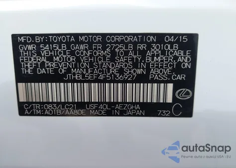 2015 Lexus Ls 460 z USA, uszkodzony, nr VIN JTHBL5EF4F5136927